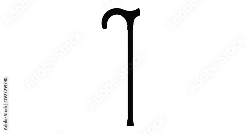 A black walking cane presented on a white background silhouette