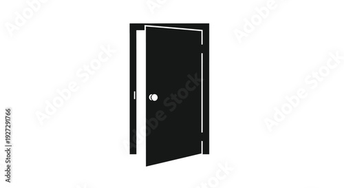 An open doorway against a white background stark black silhouette