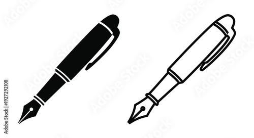 Two writing instruments a fountain pen and pencil in silhouette