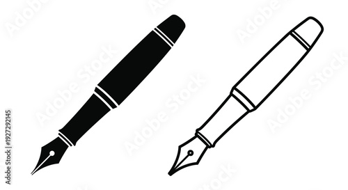 Two writing instruments a fountain pen and a pencil in black silhouette