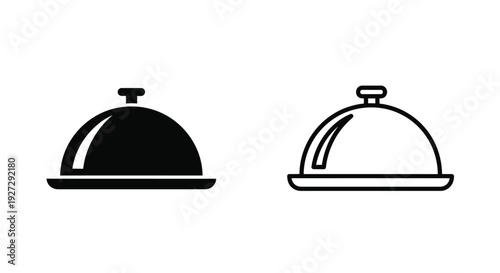 Two covered dish icons one filled and one outlined silhouette