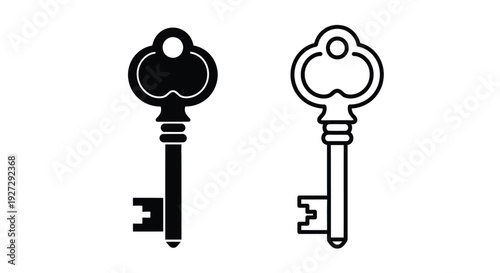 Two antique keys one solid and one outline a striking silhouette