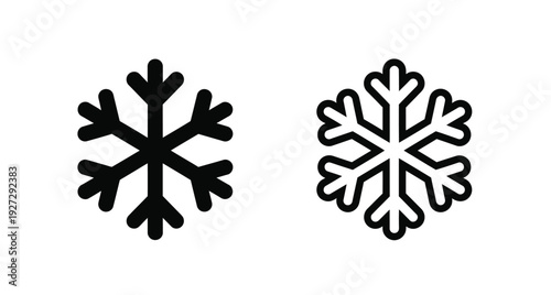 Two distinct snowflake designs presented in a simple black silhouette