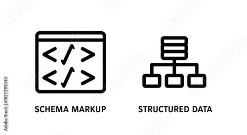 Schema Markup and Structured Data Icons for Web Development, Search Engine Optimization, and Database Organization.