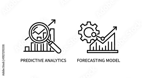 Predictive Analytics and Forecasting Model Icons for Data-Driven Business Strategies, Market Trend Analysis, and Growth Projections.