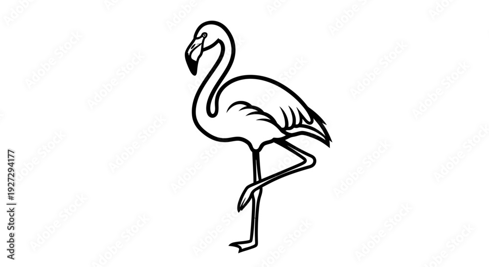 Obraz premium Elegant Flamingo Line Art Illustration Standing on One Leg.