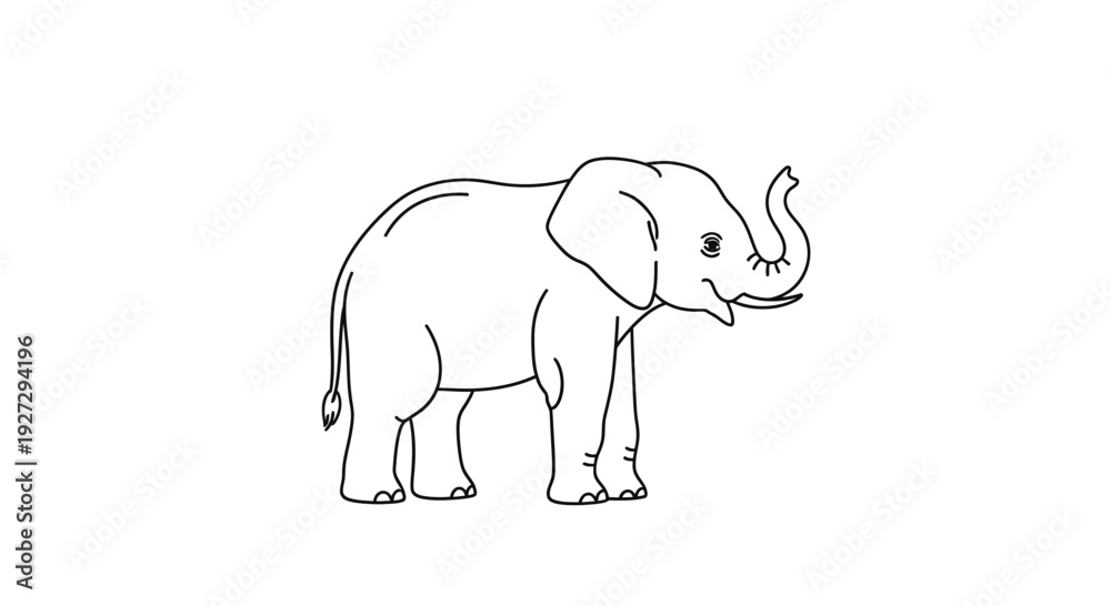 Obraz premium Simple line drawing of an elephant with its trunk raised.