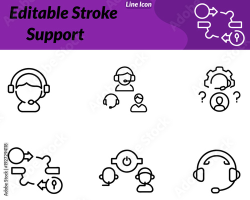 A Support icon in character style shows a friendly character wearing a headset holding a lifebuoy. symbolizing help and assistance. The character can have a welcoming smile with additional elements.