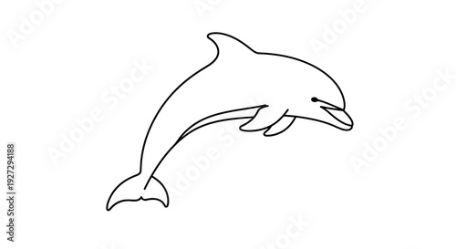 Simple Line Art Drawing of a Playful Dolphin Leaping.