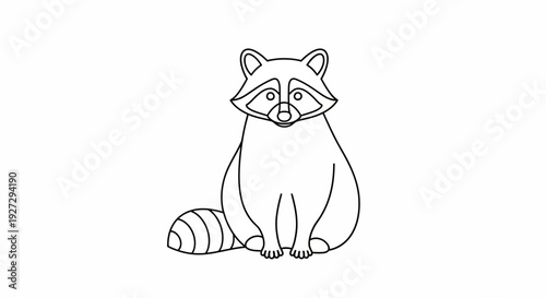 Simple Line Art Drawing of a Raccoon Sitting Upright.