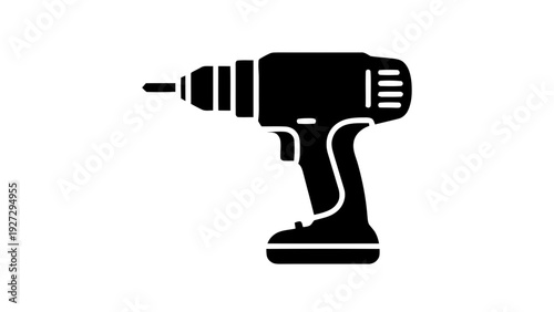 Vector illustration of black silhouette of a corded electric drill on on a transparent background