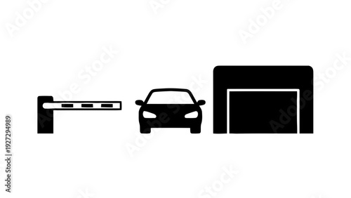 Vector illustration of car approaching automatic barrier gate and garage entrance icon on a transparent background