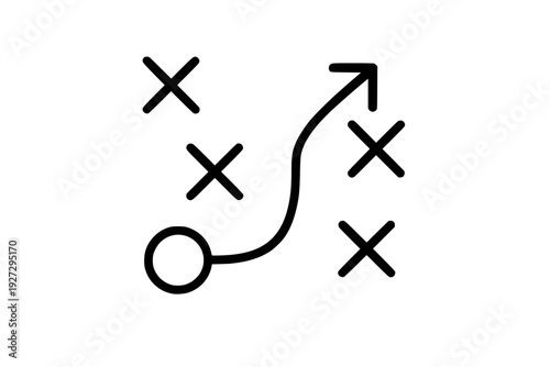 Strategic Path Planning Icon Route Map with Cross Marks