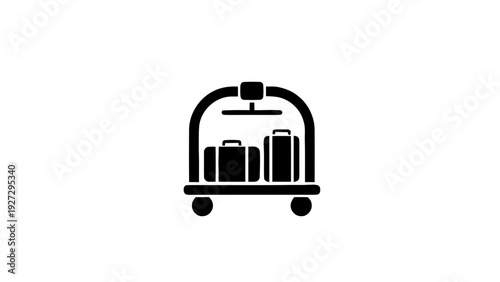 Vector illustration of black luggage cart icon on with travel bags on a transparent background