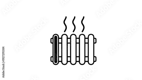 Vector illustration of simple black and white icon of a hot radiator with steam or heat waves rising on a transparent background