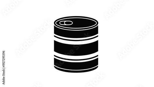 Vector illustration of black and white icon of a food tin can on a transparent background