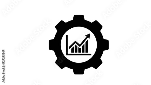 Vector illustration of black gear icon with graph and arrow on for business or settings on a transparent background
