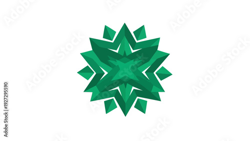 A green star shape is formed by layered geometric elements