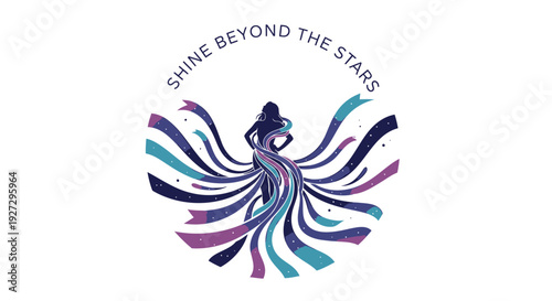 Shine beyond the stars logo, woman with flowing ribbons