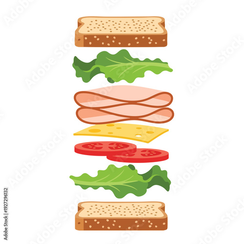 Delicious Layered Sandwich with Fresh Vegetables and Meats on Whole Grain Bread