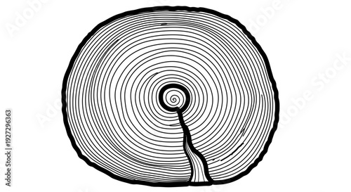Simple tree ring cross section illustration in brown tones with concentric circles for natural wood texture designs