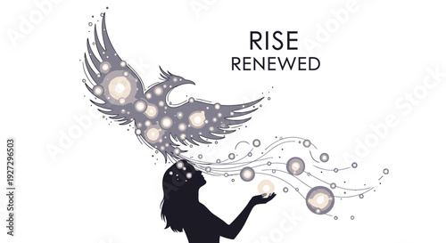 Silhouette of woman with glowing phoenix emerging from head
