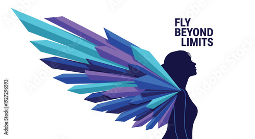 Motivation and inspiration icon with wings and 'Fly Beyond Limits' text