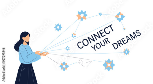 Woman releasing dreams into air with gears