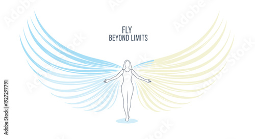 Woman with colorful wings and inspirational quote