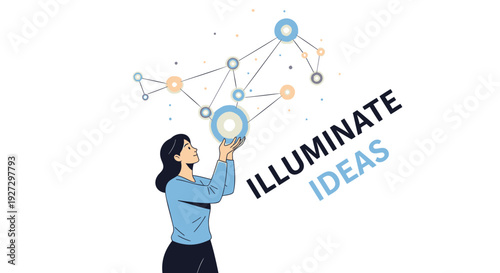 Businesswoman with lightbulb and network connections