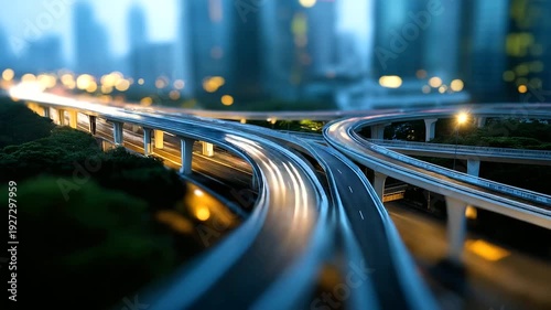 Complex web of highways intertwining seamlessly, testament to intricate urban planning and connectivity, highway interchange aerial, transportation infrastructure display, road