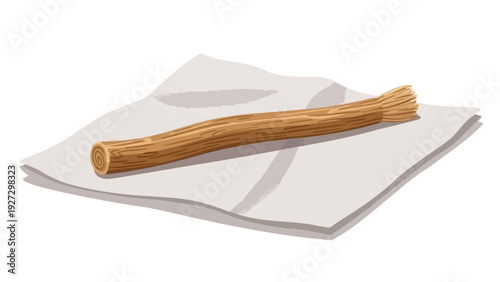 A wooden dowel rod placed on a stack of white papers viewed from an angle