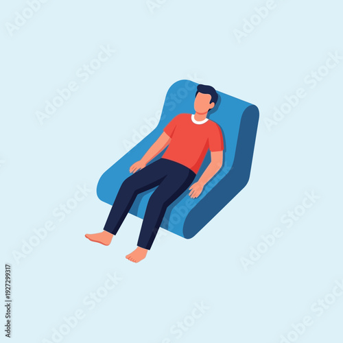 Man resting on blue chair viewed from the side