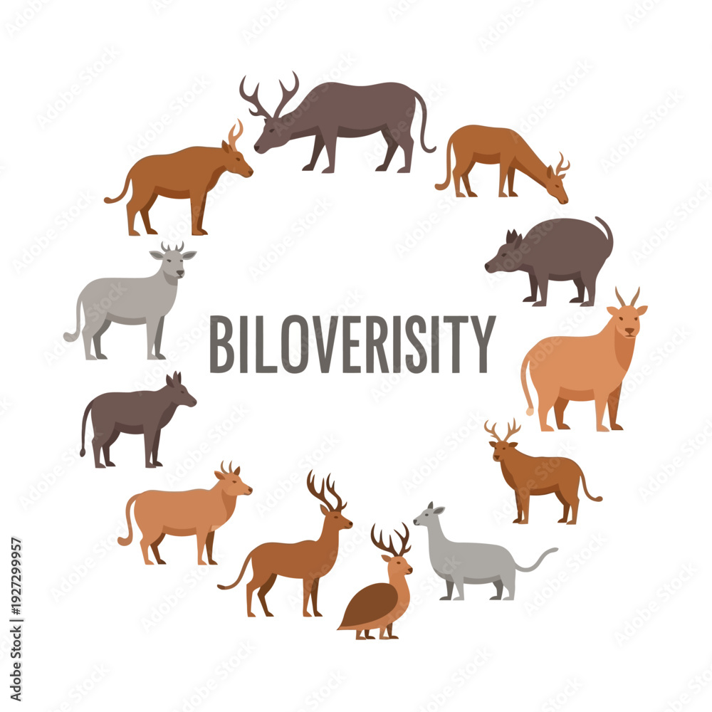 Obraz premium Diverse animals arranged in a circular pattern illustrating biodiversity concept
