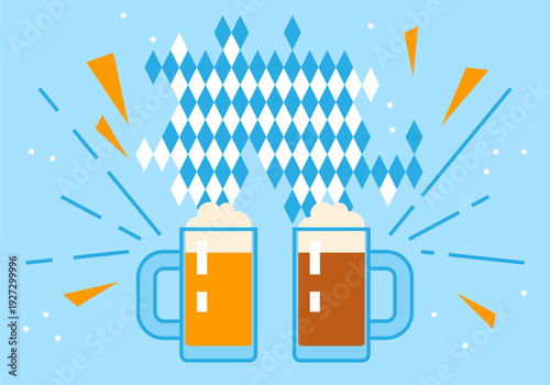 Beer Festival Celebration Event. Beer on background Bavarian flag symbol Beer Fest