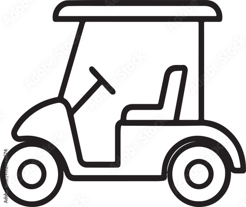 Golf Cart Line Art Illustration, Coloring Book Page Line Art Drawing
