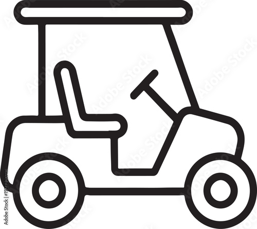 Golf Cart Line Art Illustration, Coloring Book Page Line Art Drawing
