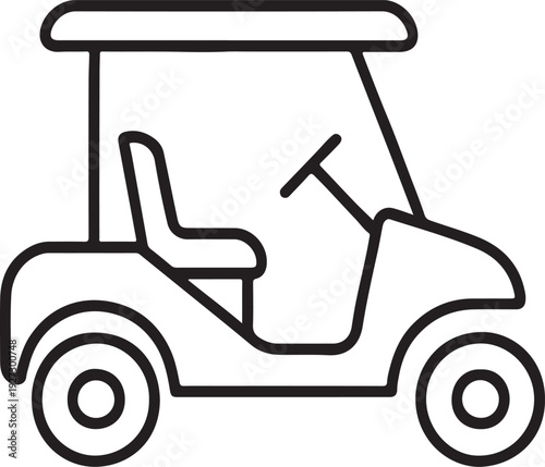 Golf Cart Line Art Illustration, Coloring Book Page Line Art Drawing