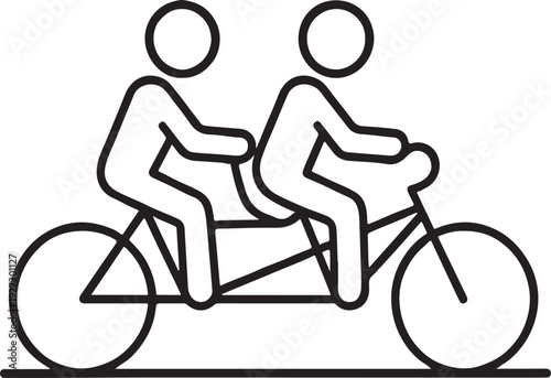 Two people on tandem bicycle ride together bike team concept riding travel contour outline line icon black color vector illustration image thin flat style