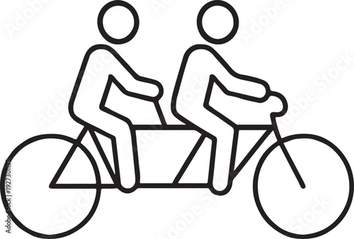 Two people on tandem bicycle ride together bike team concept riding travel contour outline line icon black color vector illustration image thin flat style