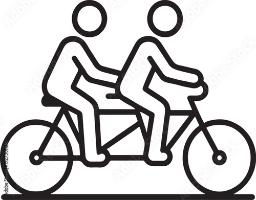 Two people on tandem bicycle ride together bike team concept riding travel contour outline line icon black color vector illustration image thin flat style