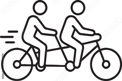 Two people on tandem bicycle ride together bike team concept riding travel contour outline line icon black color vector illustration image thin flat style