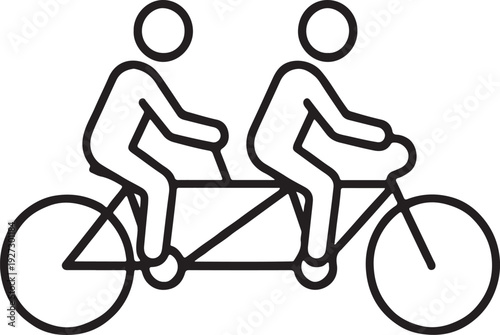 Two people on tandem bicycle ride together bike team concept riding travel contour outline line icon black color vector illustration image thin flat style
