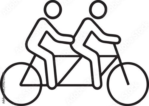 Two people on tandem bicycle ride together bike team concept riding travel contour outline line icon black color vector illustration image thin flat style