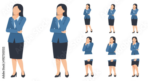 Thinking Businesswoman Character Vector Illustration. Professional Woman Pondering, Searching for Solutions, Decision Making Concept.