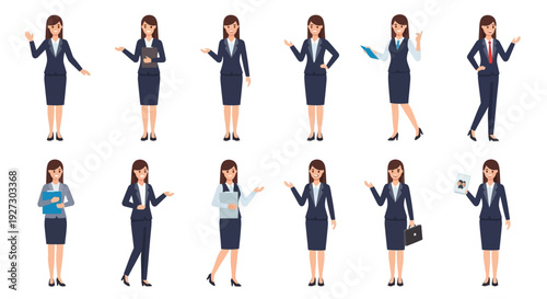 Businesswoman Vector Character Set: Professional Female Poses for Corporate Communication & Office Concepts