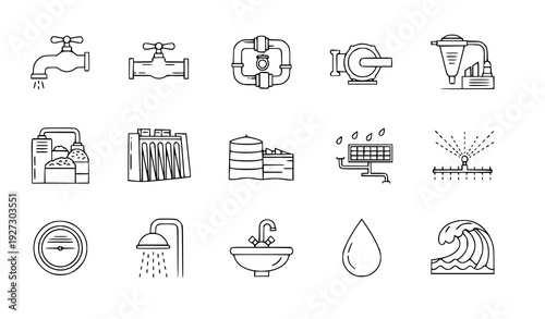 Water Supply and Infrastructure Line Icons Editable Stroke Vector Pack