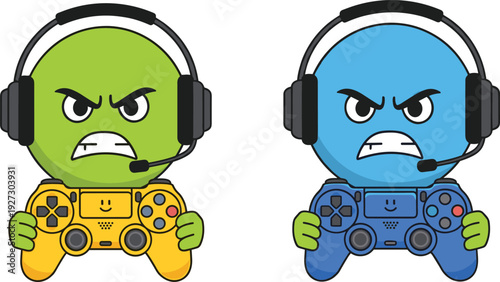 Gamers characters silhouettes illustration vector cartoon video game players esports controllers entertainment graphics, digital design concept, black and white creative art collection