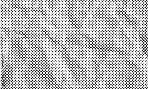 Grunge Halftone paper effect. Halftone crumpled paper texture with black a dotted, rough, and wrinkled surface. Wrinkled white paper in halftone collage style. Vector background