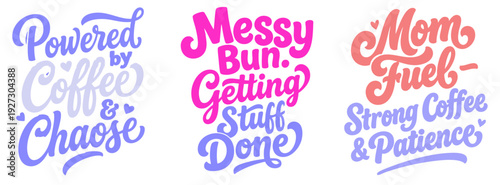 Overstimulated Moms Club & Tired Mama Graphics: Retro Script Quotes for DIY